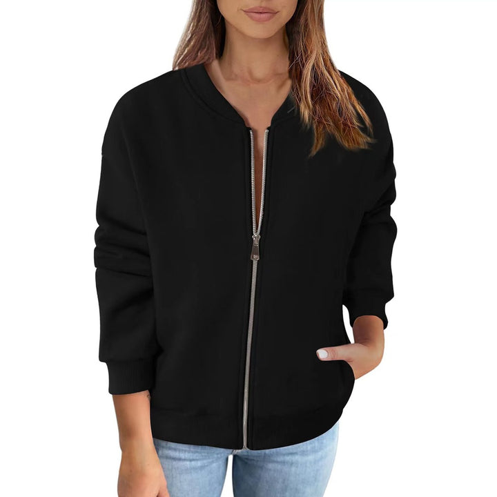 Women's bomber jacket, relaxed fit full zip, black