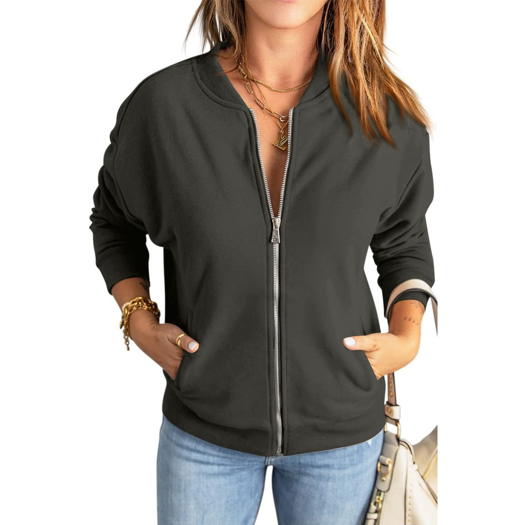 Women's bomber jacket, relaxed fit full zip, grey