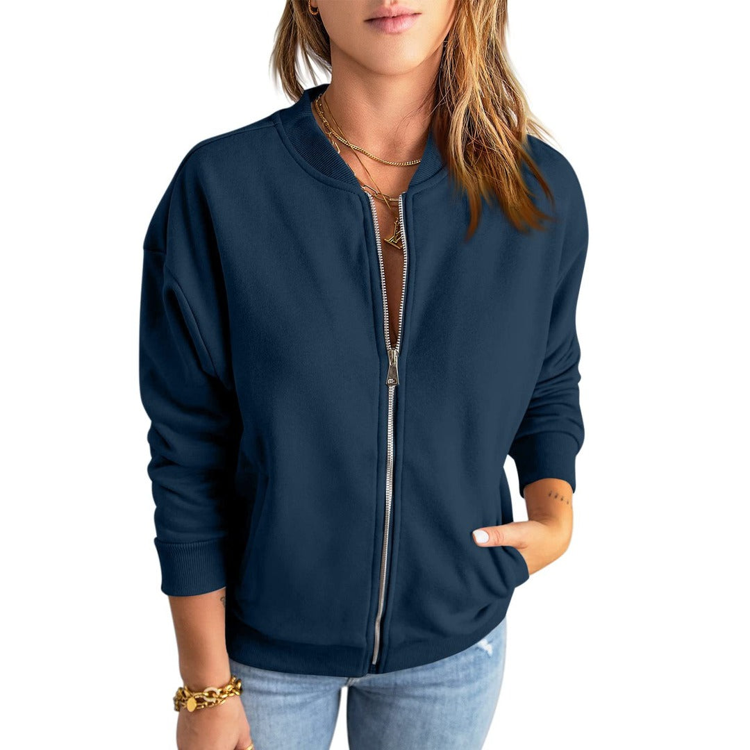 Women's bomber jacket, relaxed fit full zip, navy