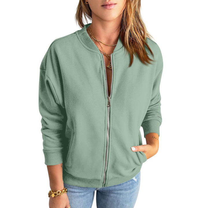 Women's bomber jacket, relaxed fit full zip, sage green